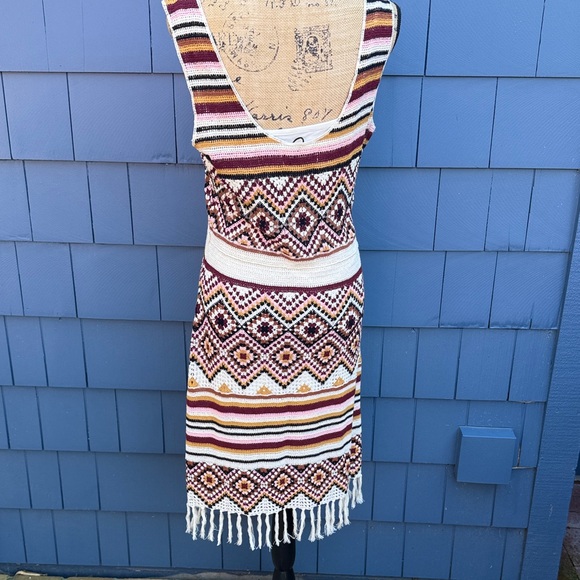 Idyllwind Colorful Knit Midi Dress granny squares burgundy pink - Picture 7 of 13